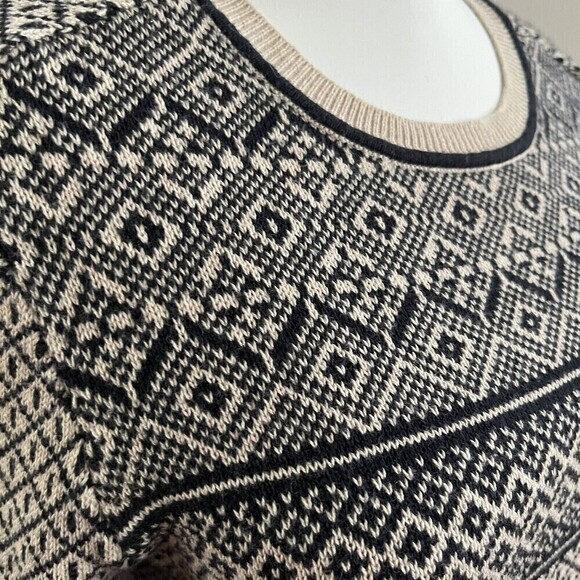 GAP Sweater Pullover Fair Isle Cotton Wool Blend Black Tan - Picture 3 of 11